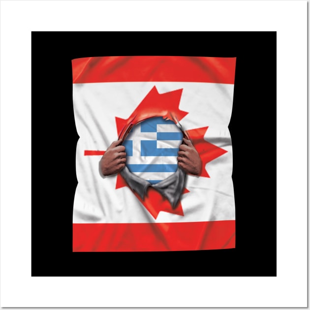 Greece Flag Canadian Flag Ripped - Gift for Greek From Greece Wall Art by Country Flags